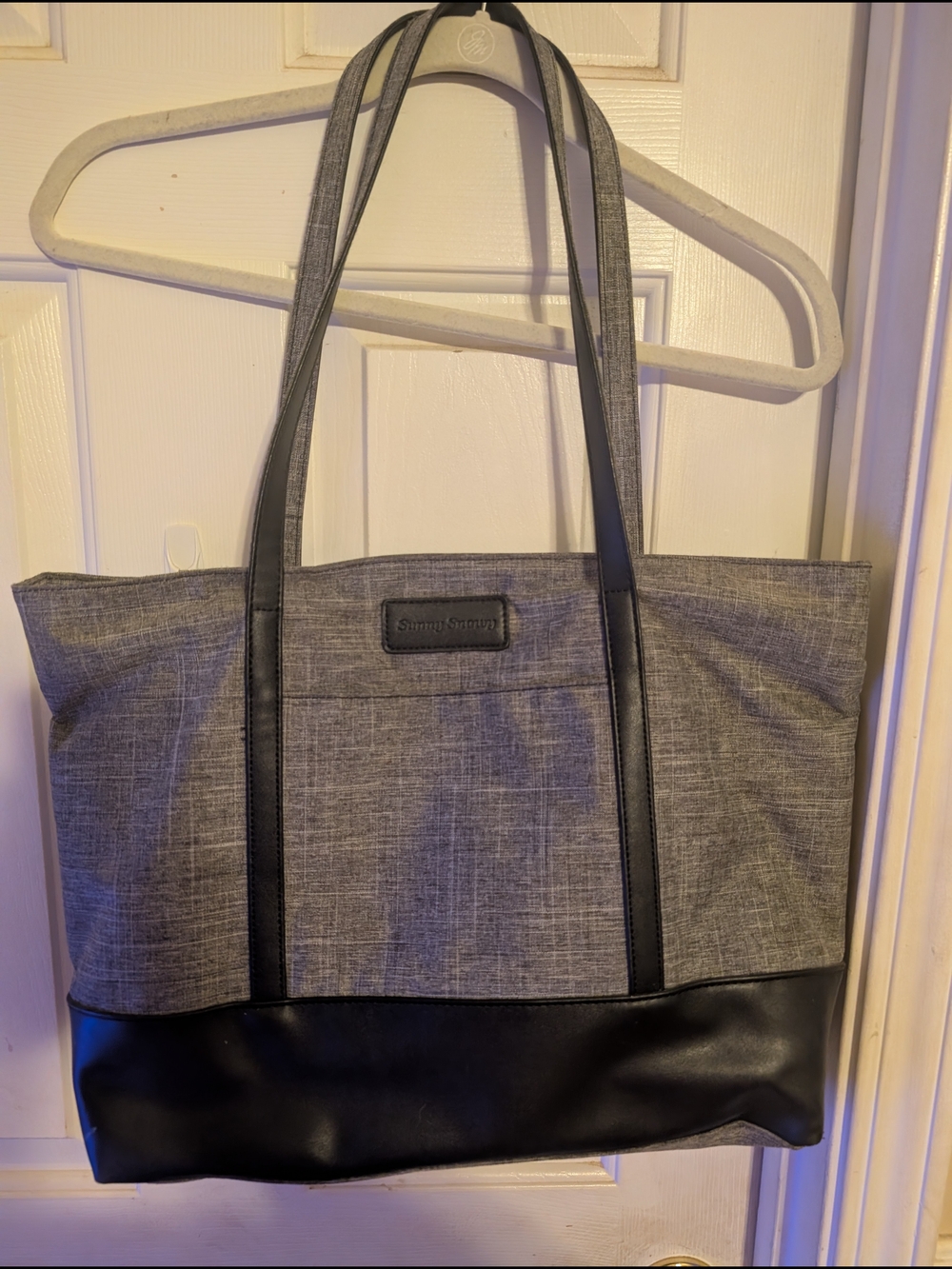 Grey and Black Tote Bag with Faux Leather Trim